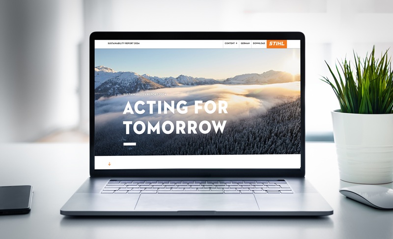 STIHL:n kestävän kehityksen raportti vuodelta 2024 esittelee ekosysteemien, kiertotalouden ja hoivan painopistealueilla kuluneen vuoden aikana saavutetut toimenpiteet ja edistymisen. Kuva: STIHL.